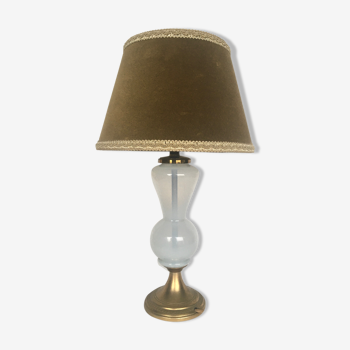 Lampe verre, abat-jour velours, câble et interrupteur vintage