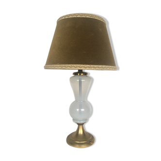 Lampe verre, abat-jour velours, câble et interrupteur vintage