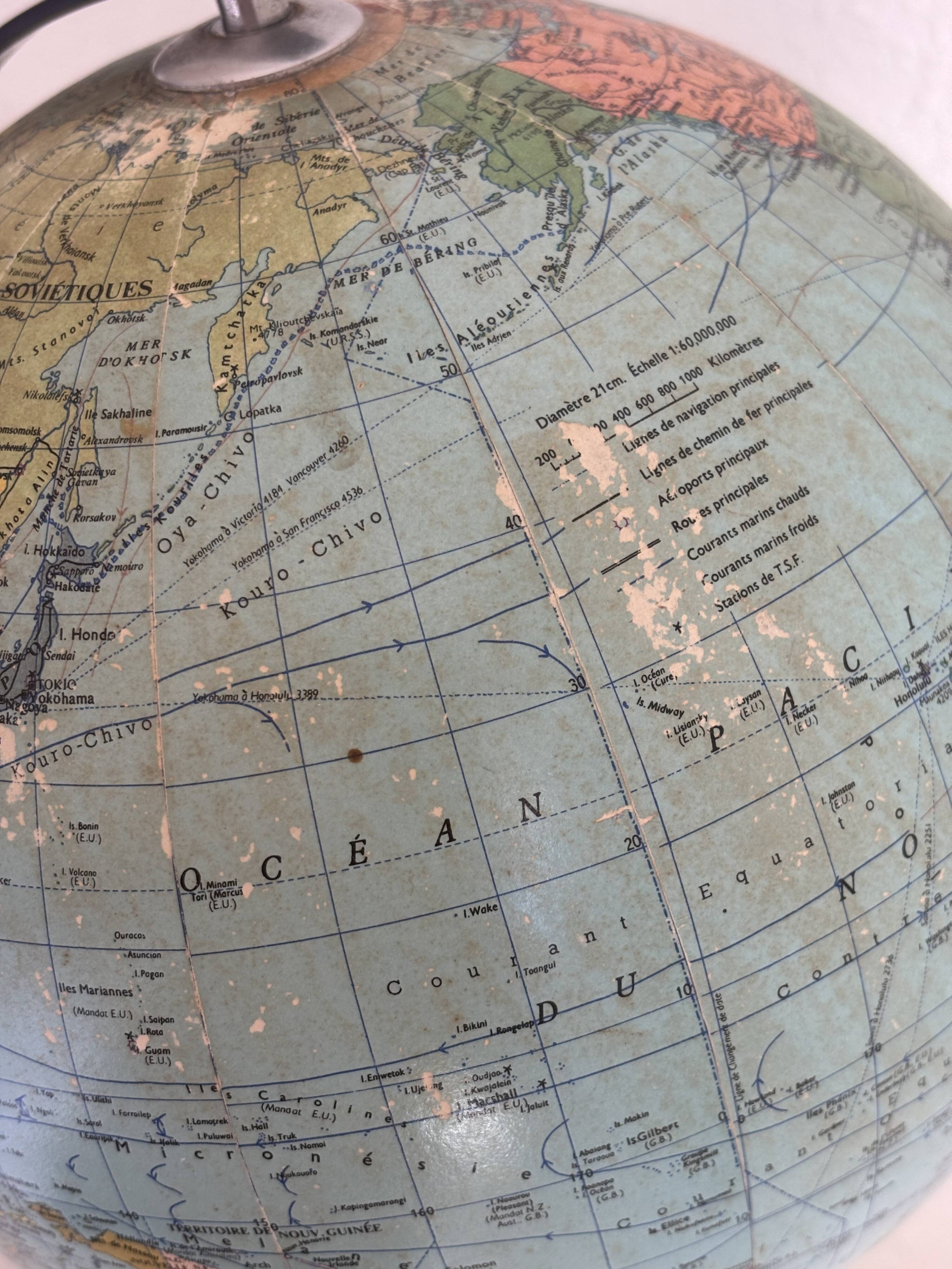 Vintage globe 1962 terrestrial world map glass tripod Taride - 28 cm