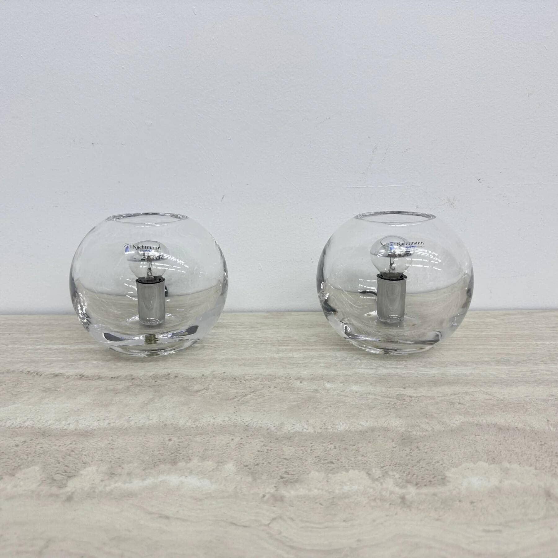 Pair of Nachtmann Leuchten design sphere crystal table lamps, 1970s