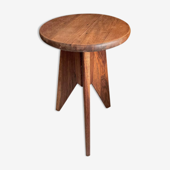 Tripod stool rocket solid oak, 1950 vintage