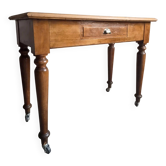 Vintage beech desk with a linoleum top and drawer.