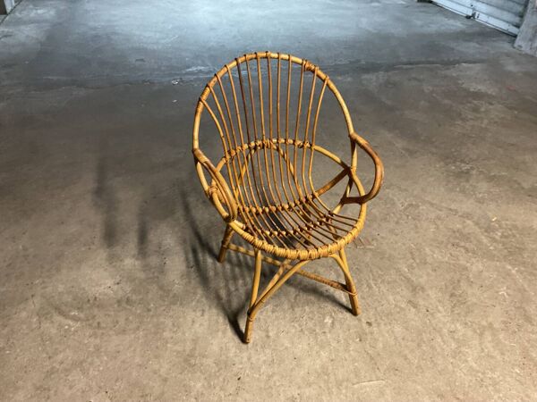 Fauteuil coquille osier rotin années 60/70 TBE