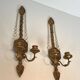 Important Pair of Gilded Carved Wood Wall Lights with Crystal Garlands