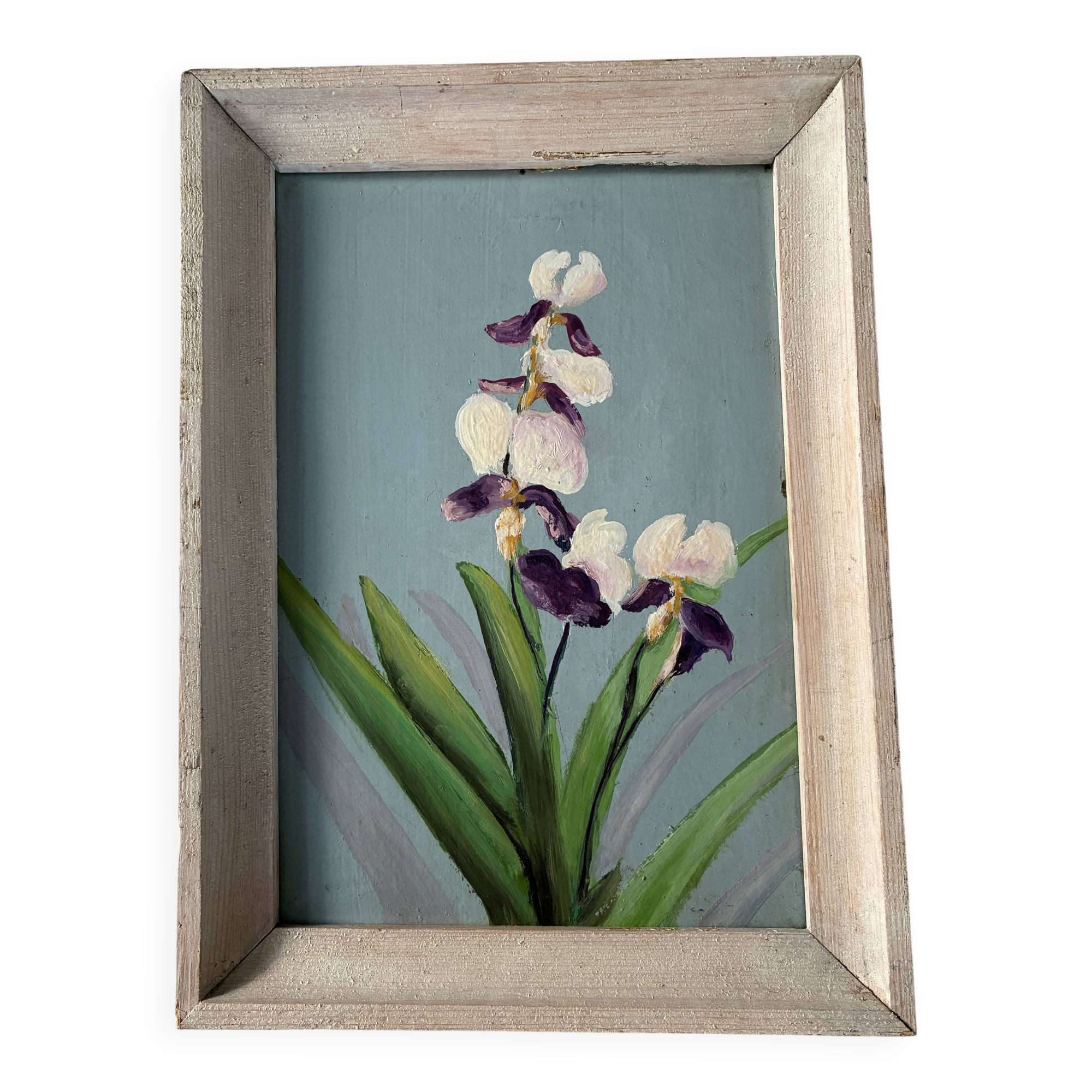 Tableau huile sur contreplaqué "Iris"