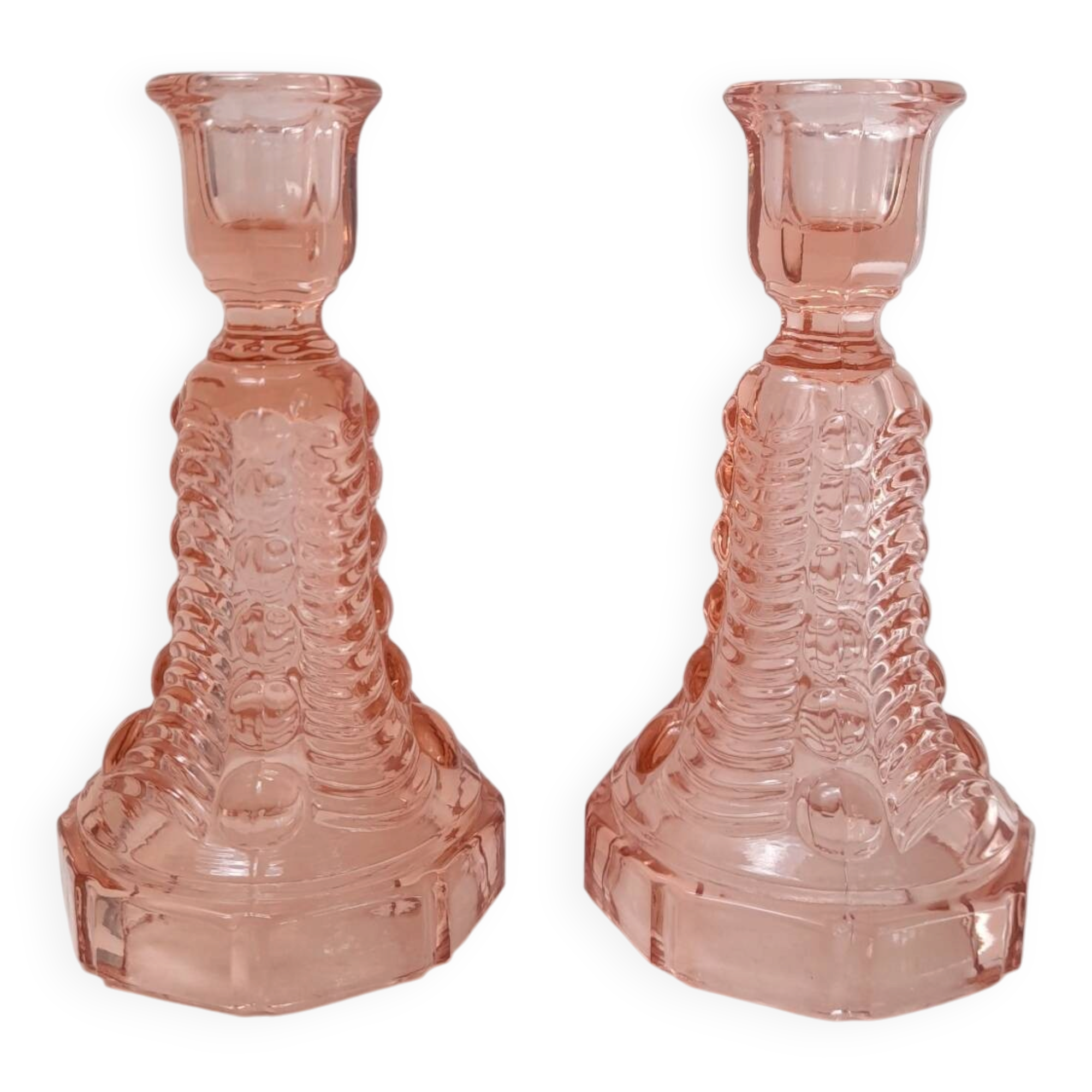 Pair of pink Art Deco candlesticks Luxval