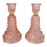 Pair of pink Art Deco candlesticks Luxval