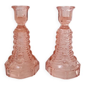 Paire de bougeoirs roses Art Déco Luxval