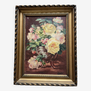 Tableau ancien : nature morte au  bouquet de fleurs