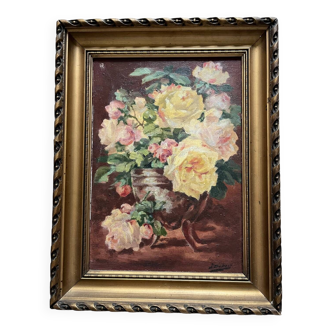 Tableau ancien : nature morte au  bouquet de fleurs