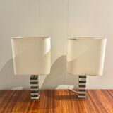 Pair of white and green marble lamps, 1970's
