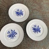 3 Luneville France vintage blue rose dinner plates