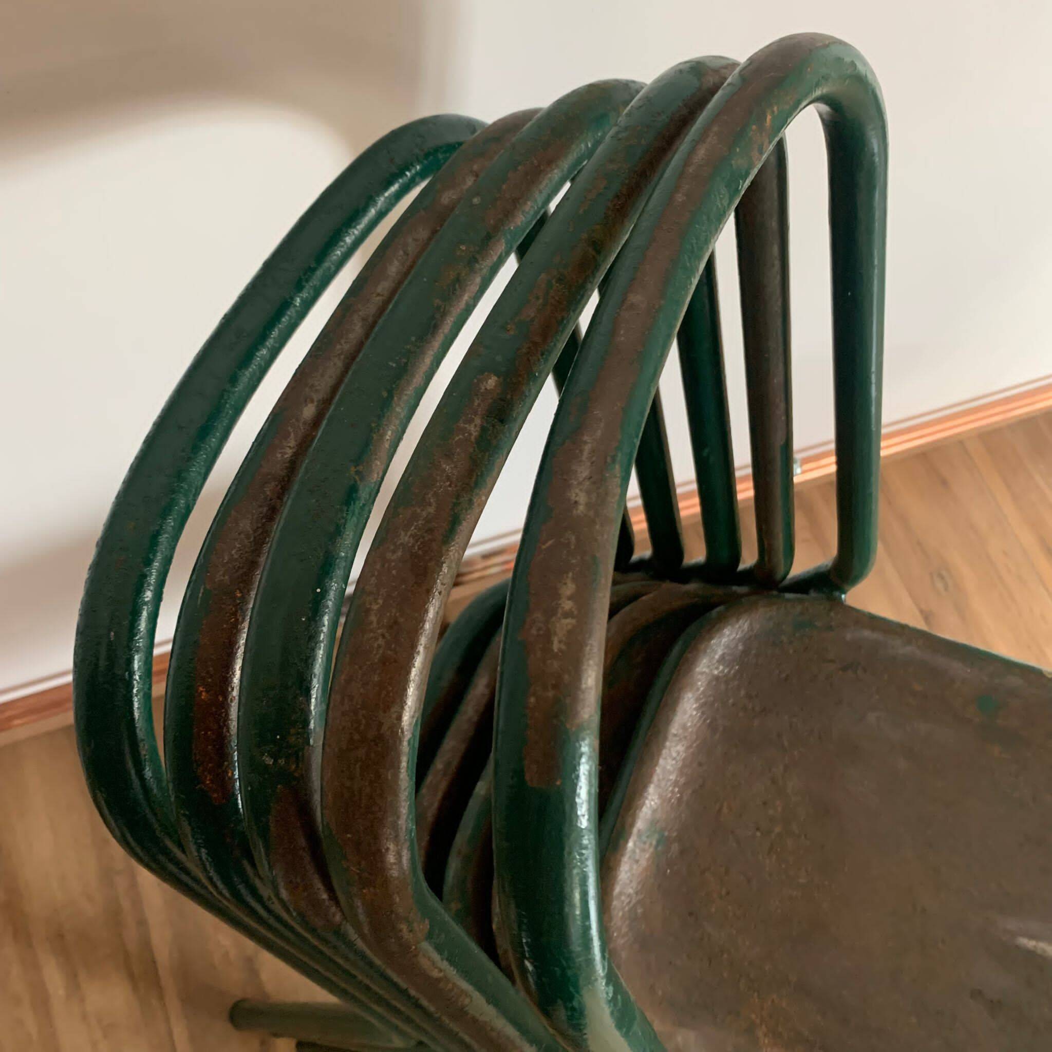 Set of 5 green chairs