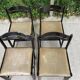 4 black solid wood and beige leather chairs from the 80s