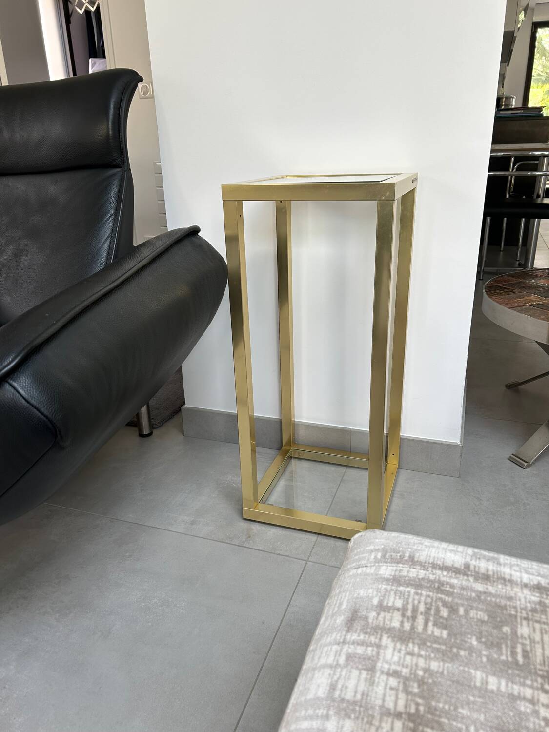 Console laiton et verre 1970 signée Pierre Vandel Paris