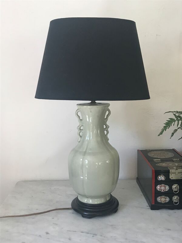 Lampe en céramique vintage vert céladon
