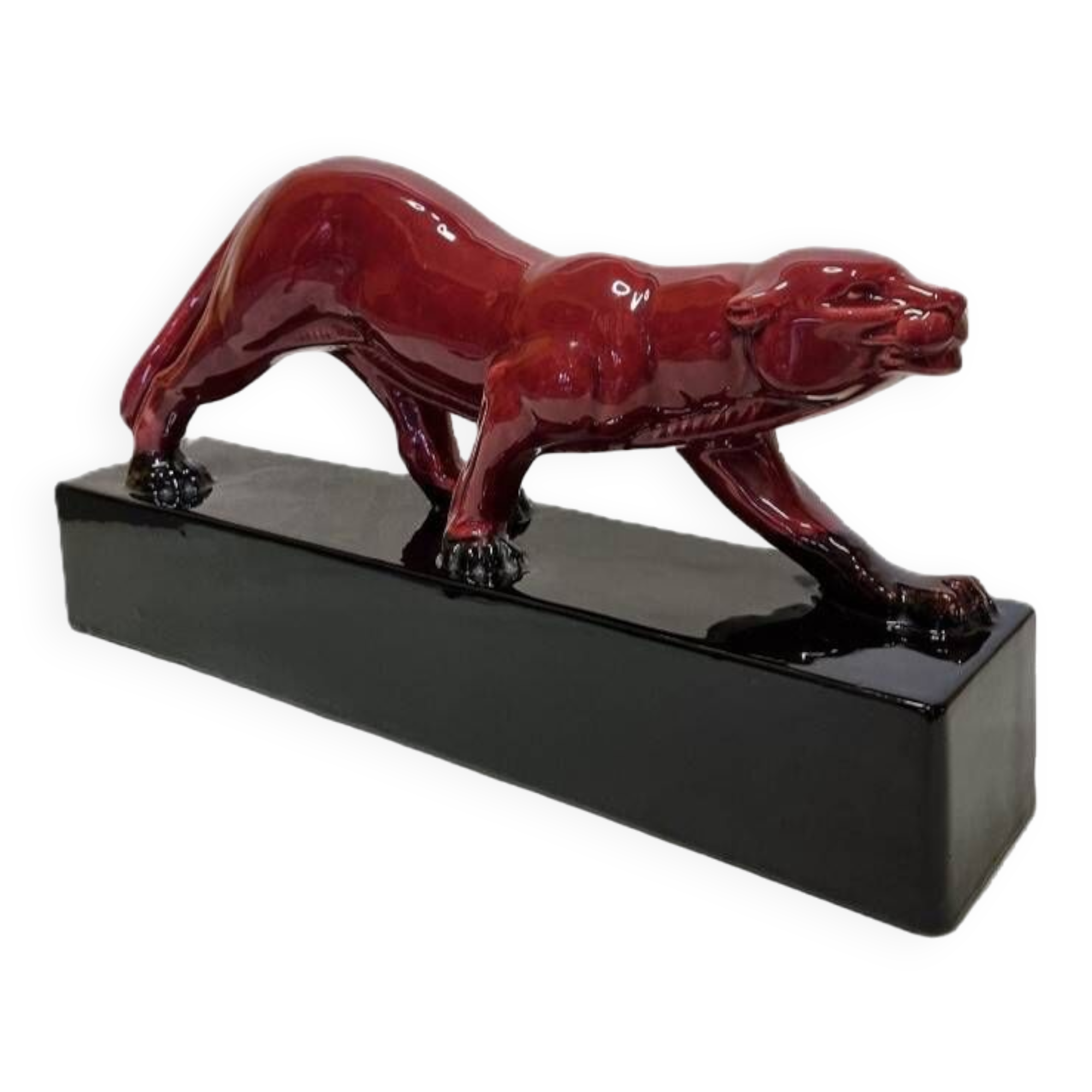 French Ceramic Art Deco Statue Of A Panther 1930s