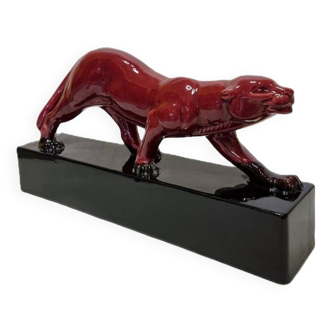 French Ceramic Art Deco Statue Of A Panther 1930s
