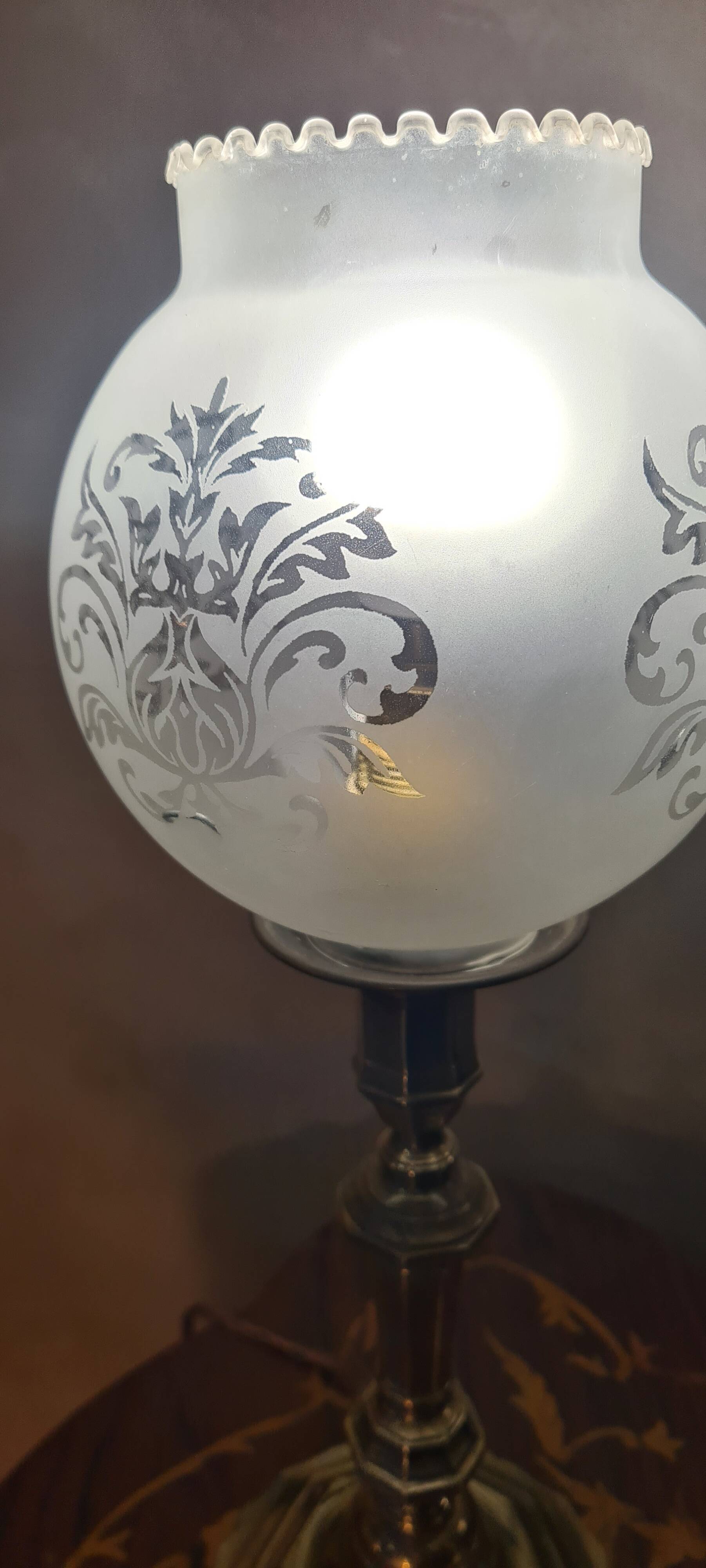 pair of art deco brass lamps with opaque etched glass 39x12