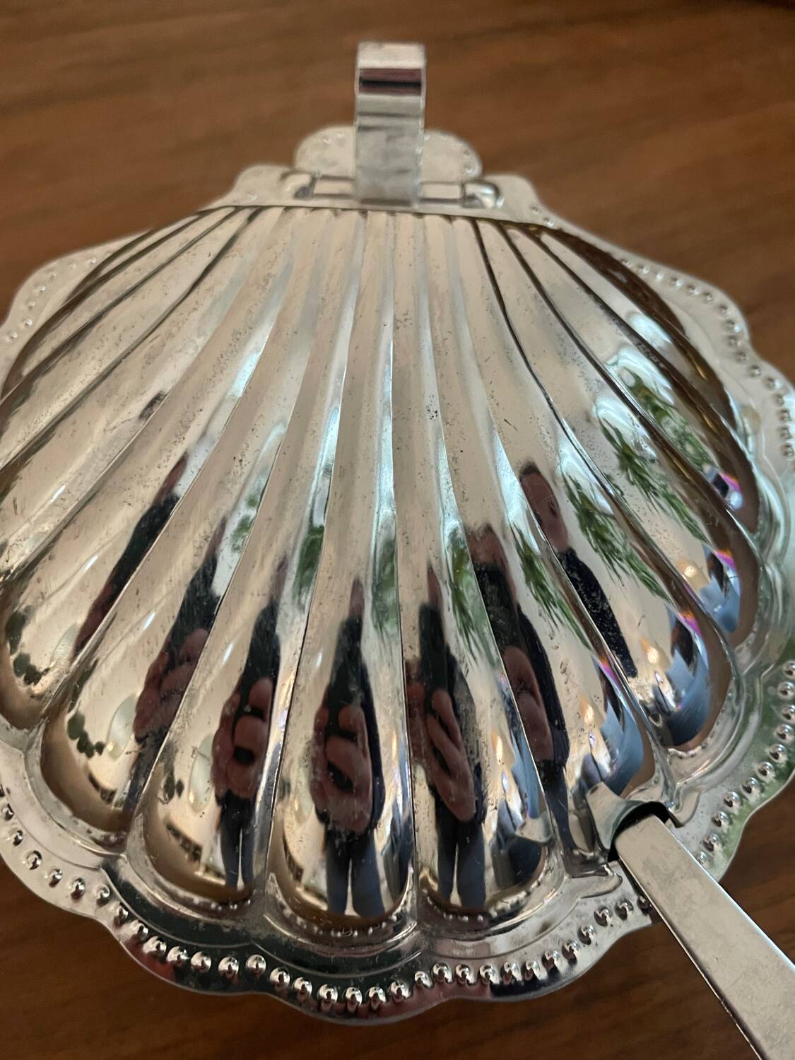 Shell butter dish and knife