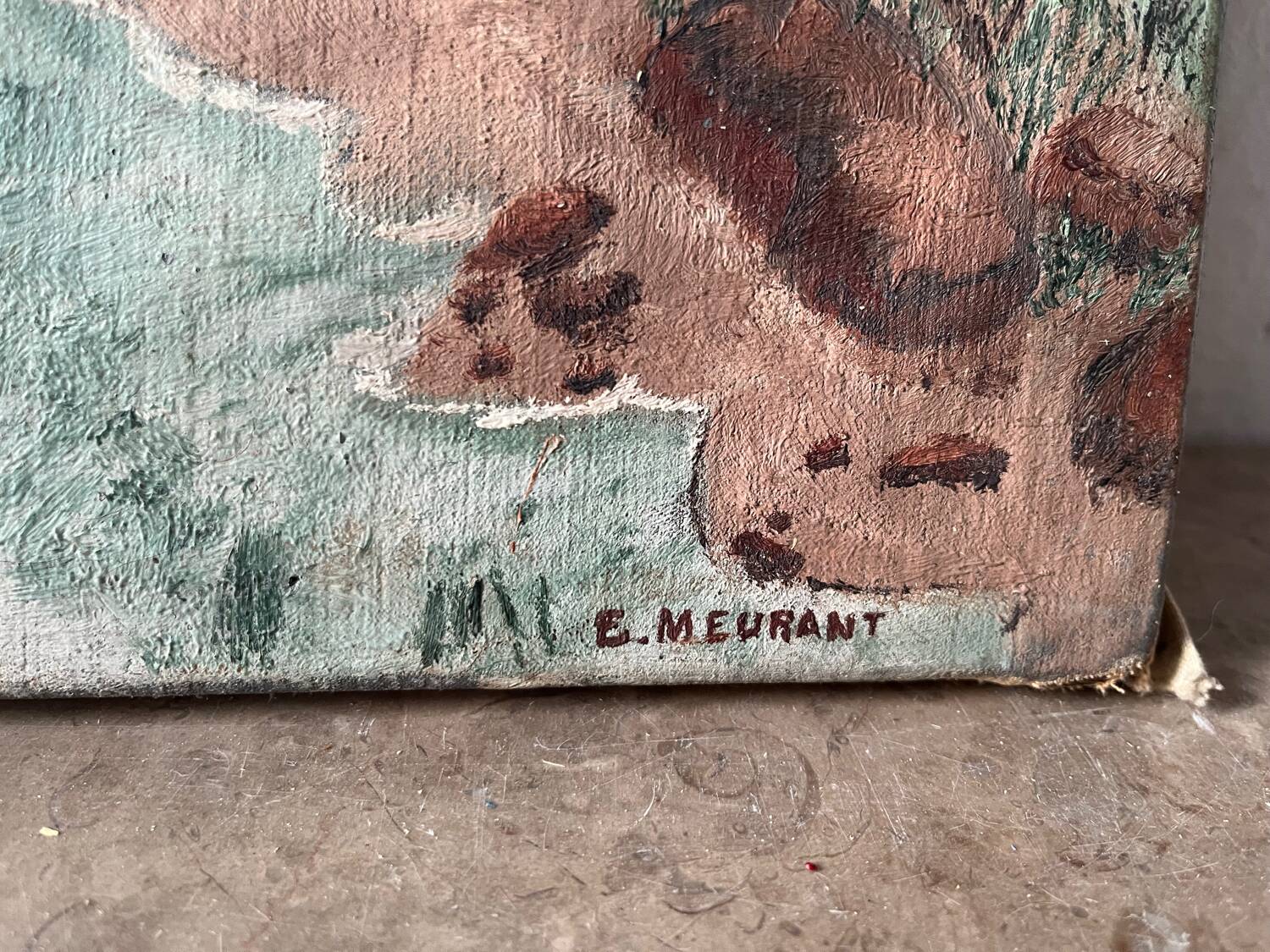 Countryside scene with horses, signed