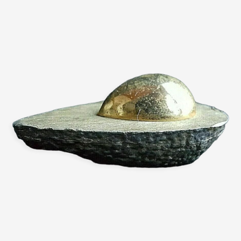 Paperweight sculpture in the shape of half avocado silver bronze