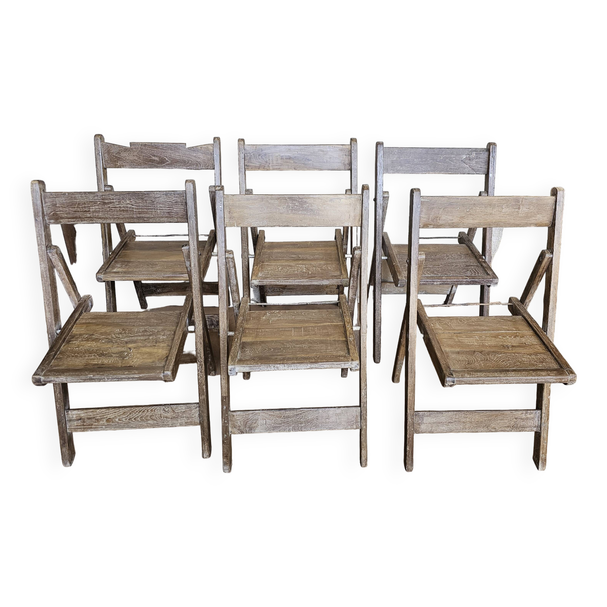 Set of 6 folding cinema chairs in teak