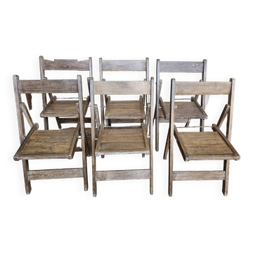 Set of 6 folding cinema chairs in teak