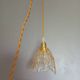 Hanging pendant light thick transparent draped and amber glass, vintage