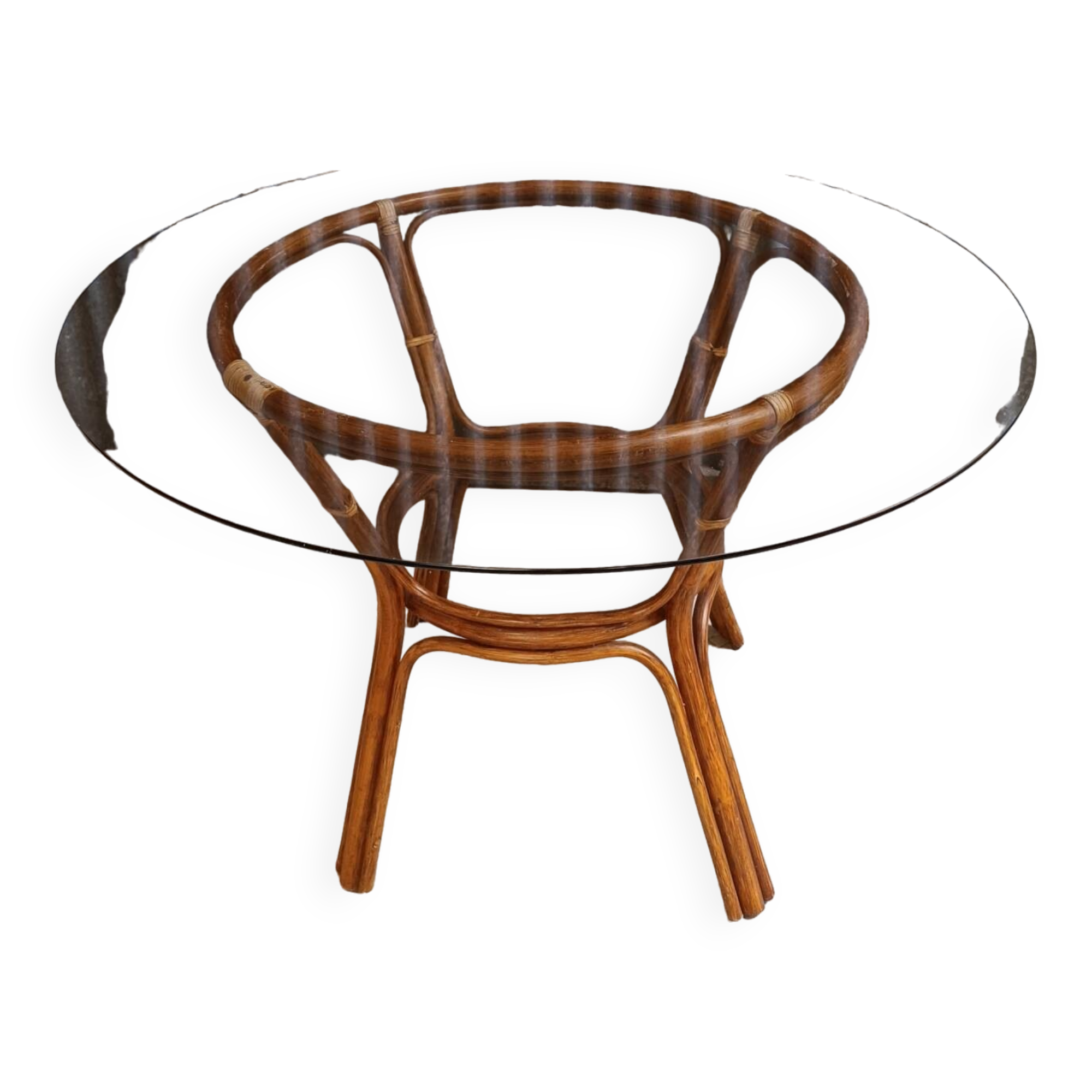 Table ronde en rotin vitré