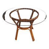 Round rattan table with glass