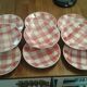 9 hollow plates with red checkers. Givors .vintage