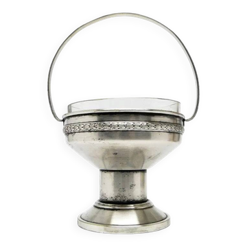 Art Deco sugar bowl, silver-plated brass, crystal, Poland, 1930s
