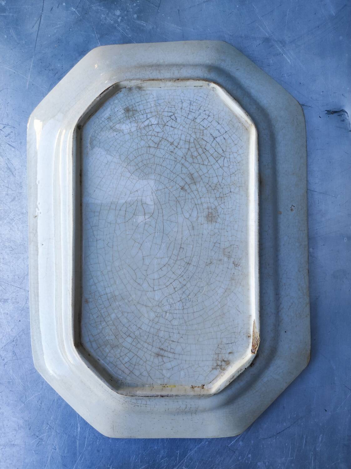 2 old earthenware dishes, one from Gien