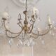 Vintage brass and crystal pendant chandelier with 6 lights