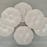 Oyster service dish and 6 plates barbotine earthenware sarreguemines ecru vintage