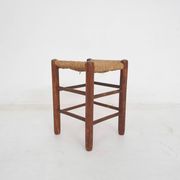 Mid-century wooden stool with rattan seating