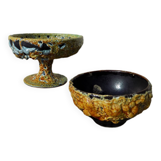 Honey-colored fat lava cup and bowl