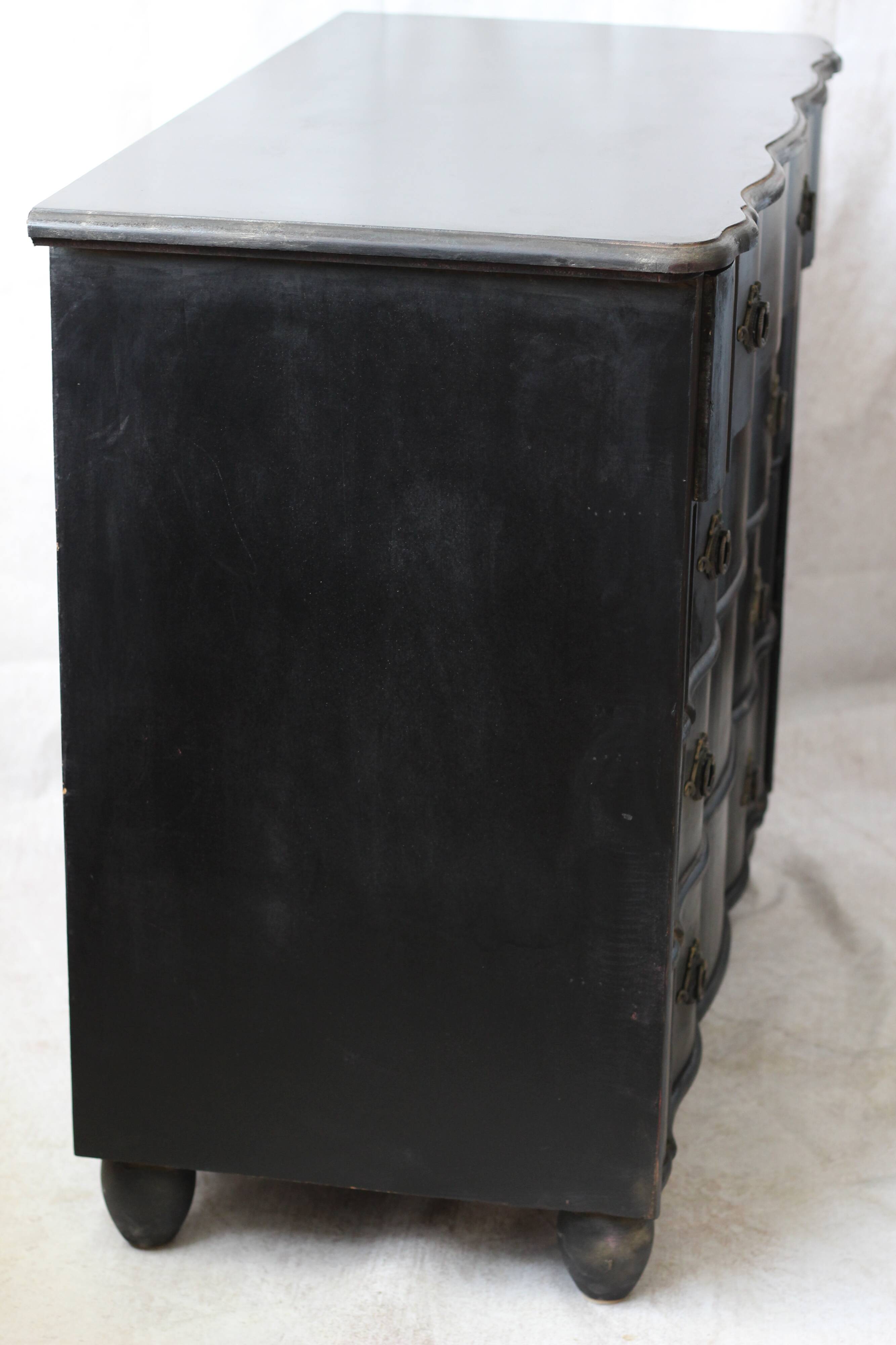 Victorian style black patinated crossbow chest of drawers