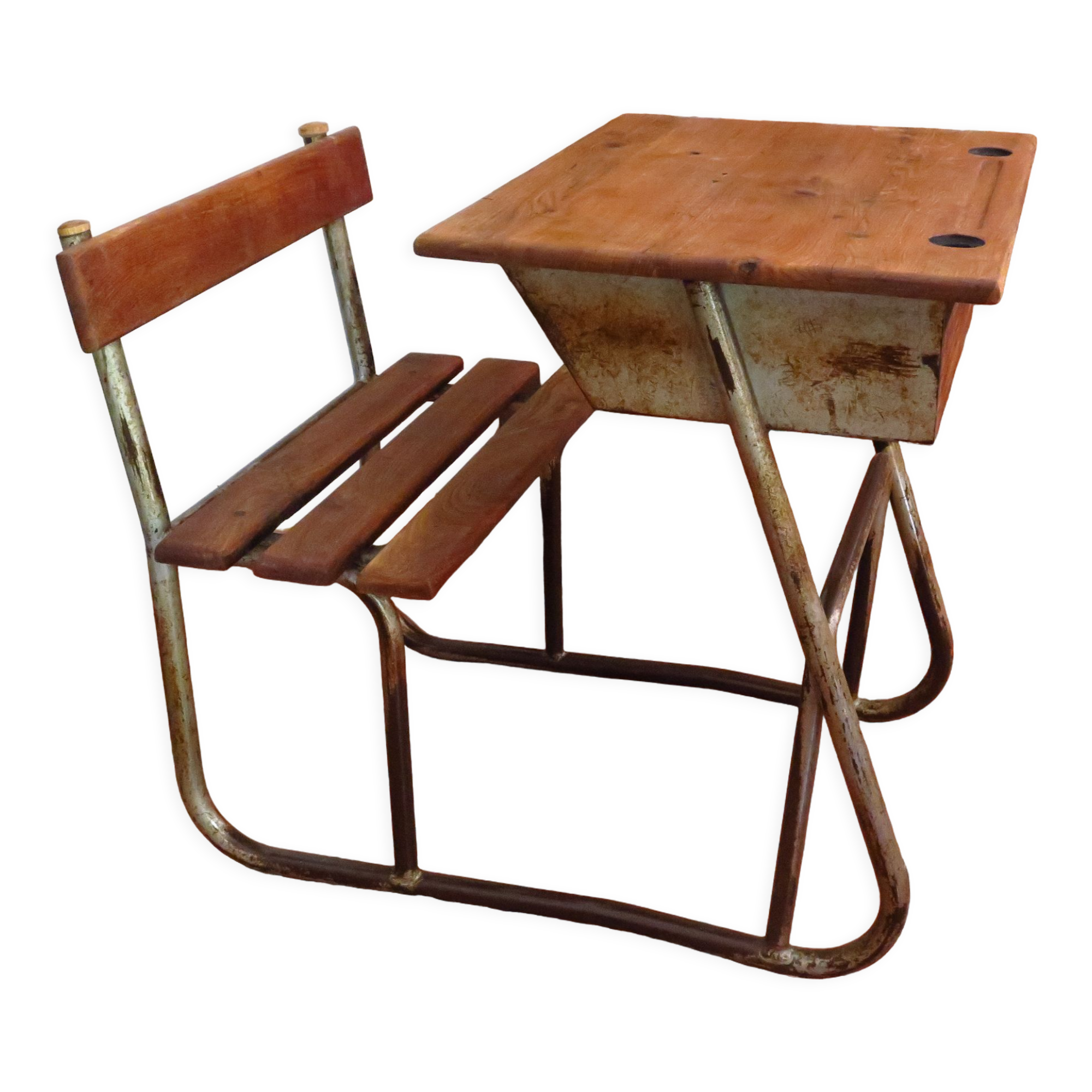Industrial style oak and metal school desk