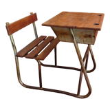 Industrial style oak and metal school desk