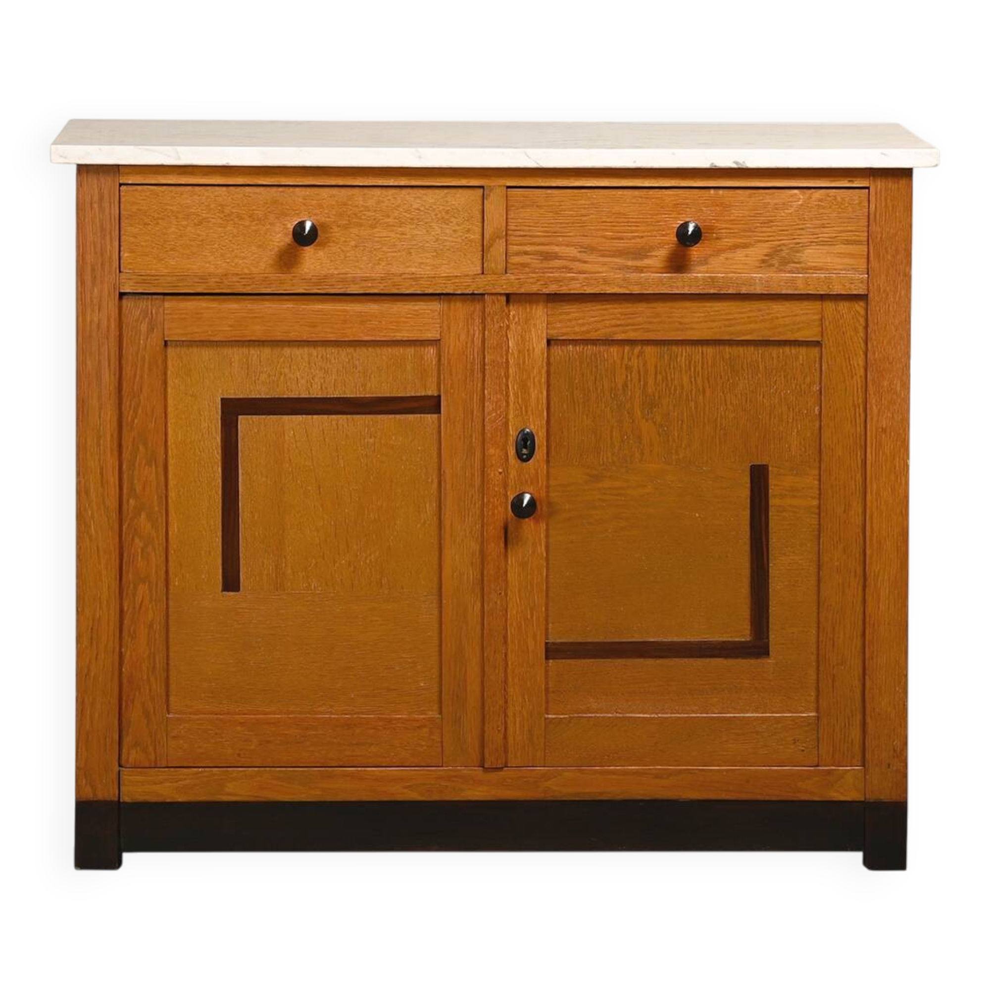 Art Deco Amsterdam School Cabinet Sideboard Oak and Marble, 1930s Netherlan