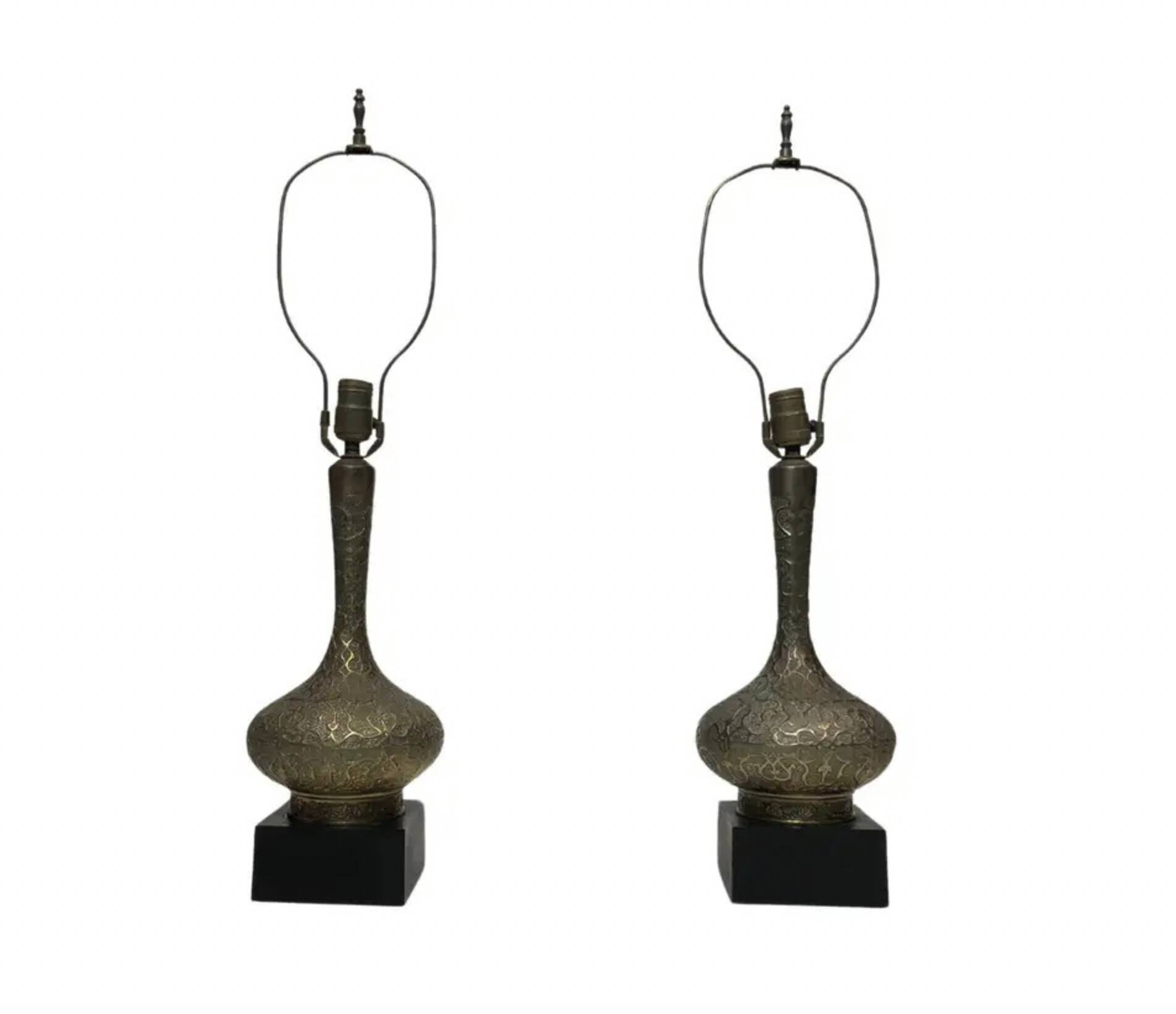 Pair Of Brass Oriental Style Table Lamps Mid Century 1960s Hollywood