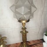 Lampe ancienne art déco en laiton avec globe étoile