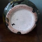 Vintage barbotine pitcher with floral decoration