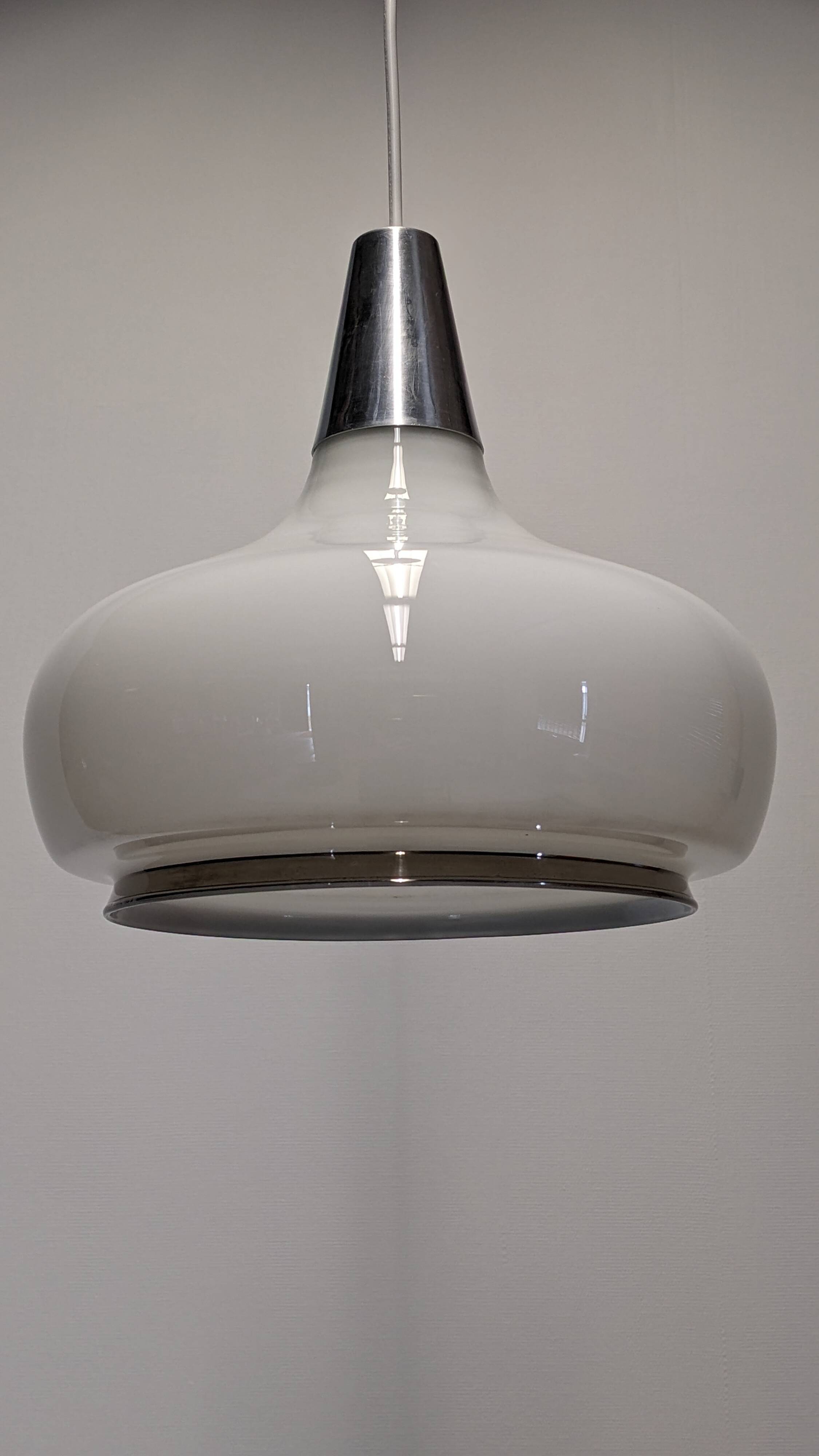 Water drop pendant light Space age in white opaline, France circa 1970.