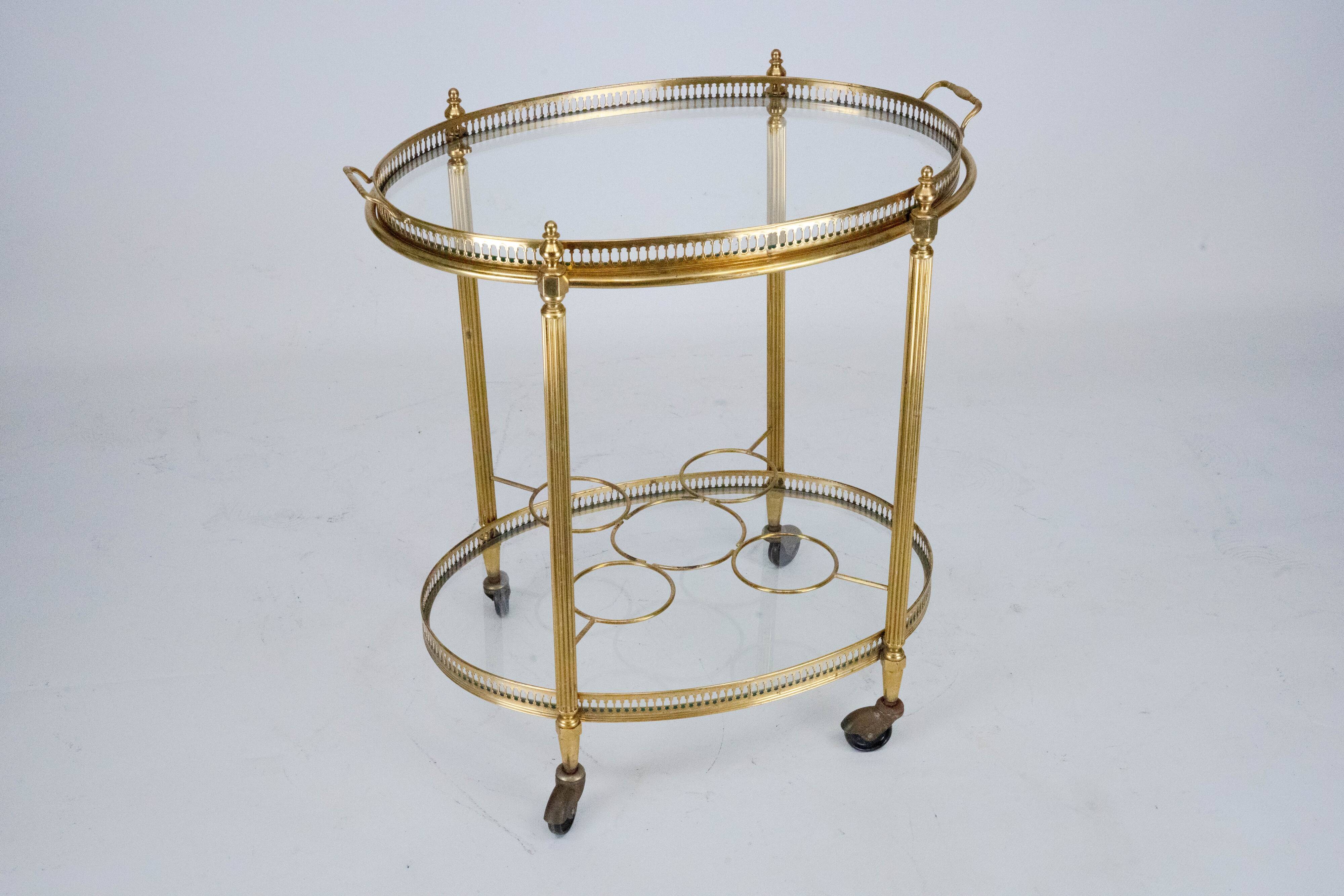 Small Mid-Century Italian Brass Bar Cart with Removable Tray, 1950s