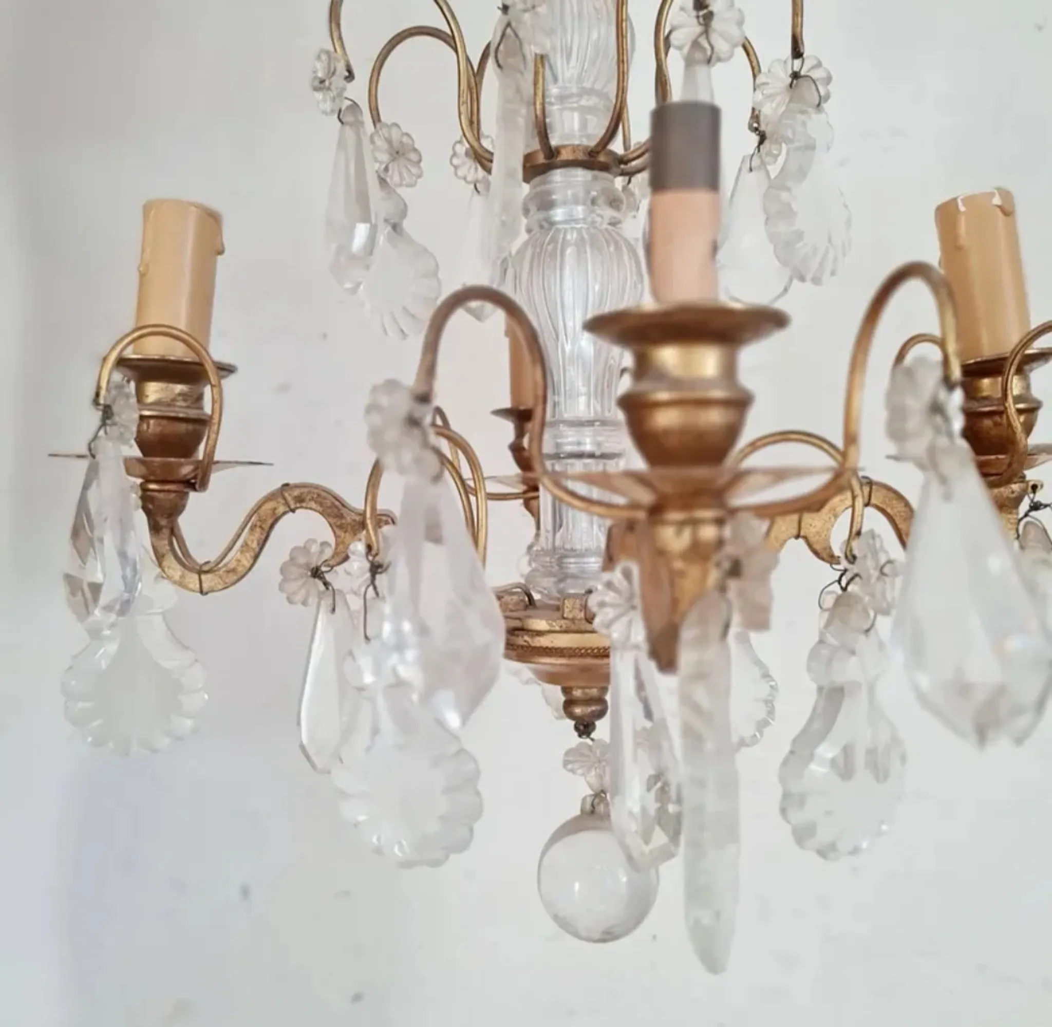 Antique Glass & Gilded Metal Chandelier 1900