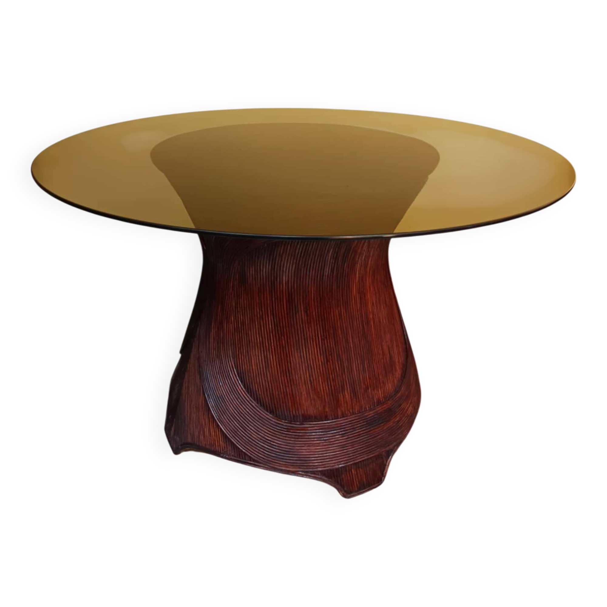 Dining table with rattan marquetry