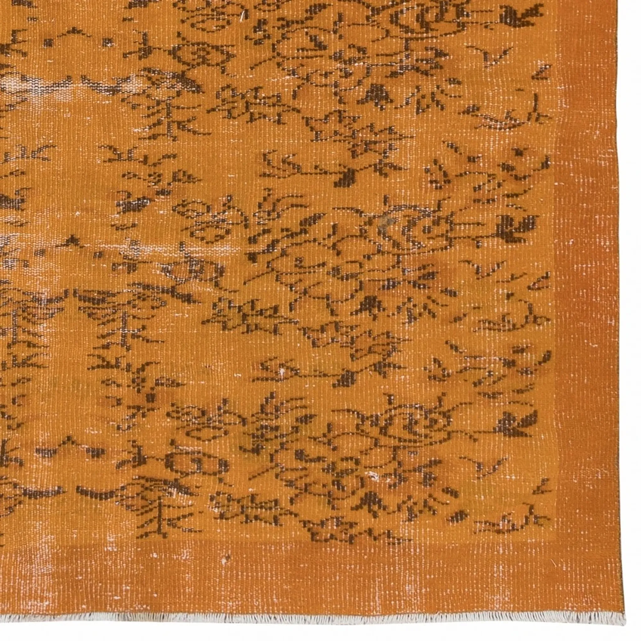 Vintage Hand-knotted Floral Design Turkish Wool Area Rug Overdyed in Orange for Living Room